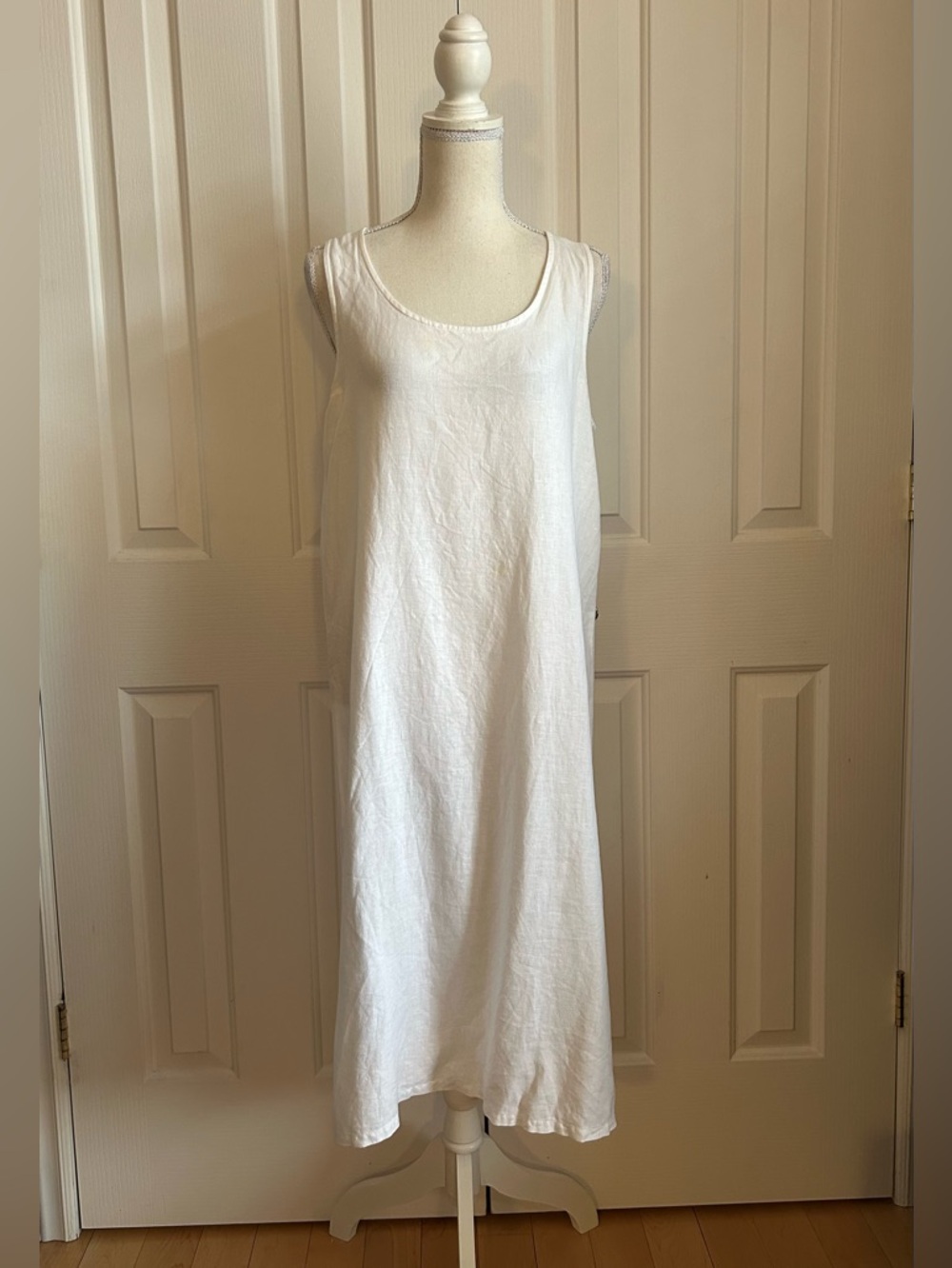 PURE NAVY 100% Linen White Sleeveless Maxi Dress, Size Small